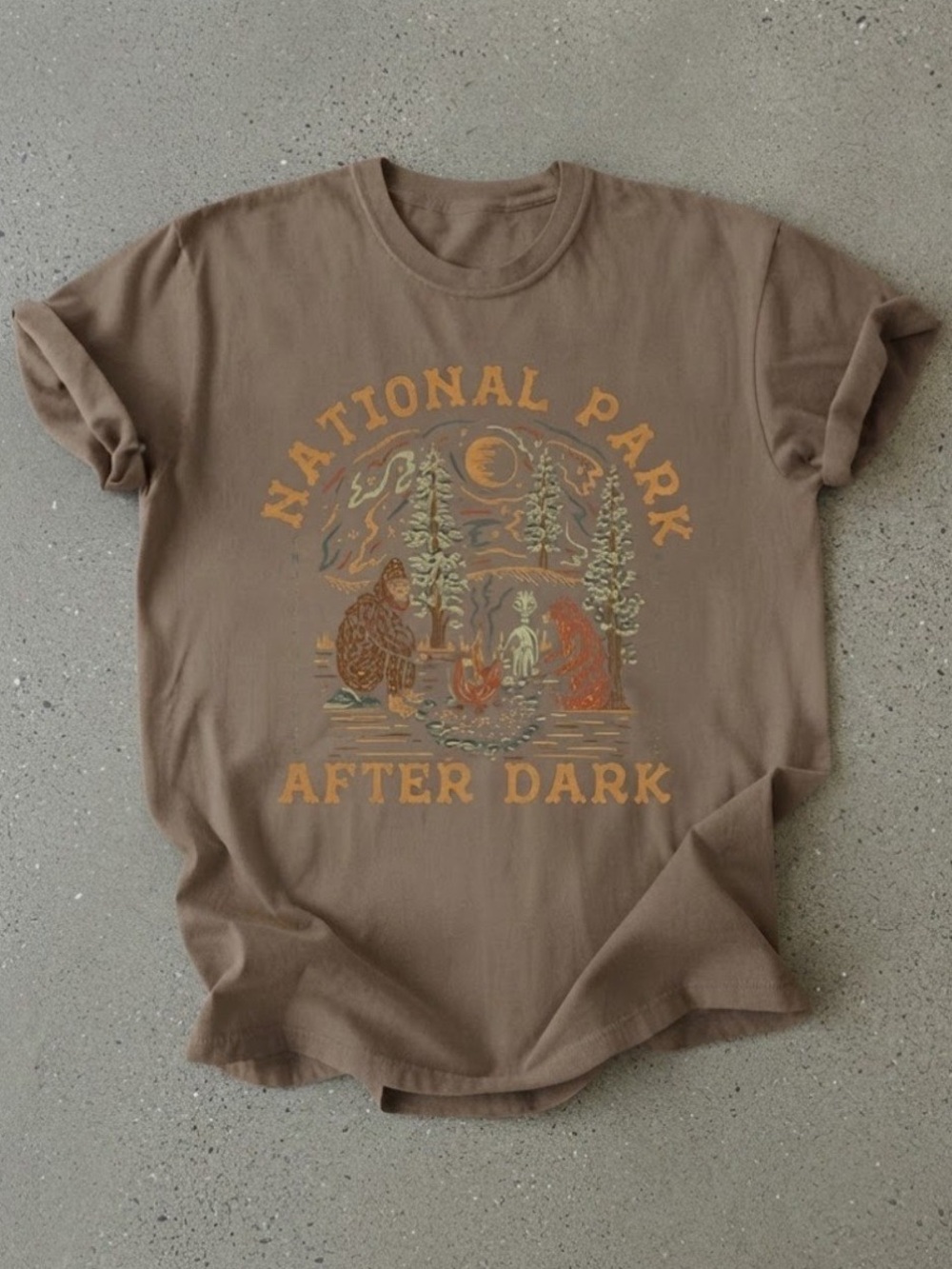National Park After Dark Camping Graphic Brown Gildan T-Shirt